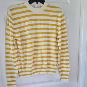 Zara Yellow and White Crewneck Sweater with Nautical Stripes